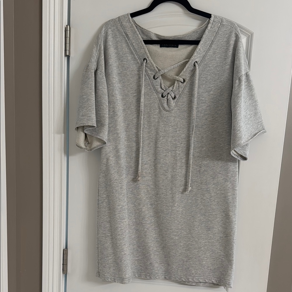 Gray Lace-Up Tunic Top